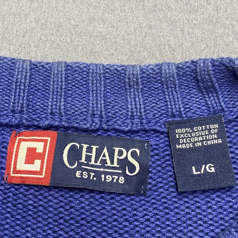 Chaps‎ Sweater Mens Large Blue Crew Neck Tight-Knit Cotton Pullover Classic Logo
